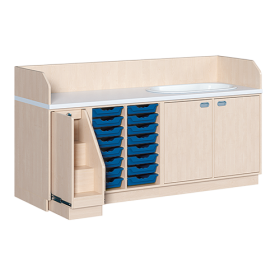 Wickelkommode, dreireihig zuzüglich Badewanne B/H/T: 213x113x71,5 cm, Ausziehbarer Aufstieg links, 16 Boxen und Badewanne rechts-image