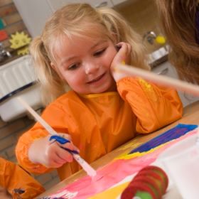 Malkittel mit Arm, orange, klein, Größe: 98-116-image