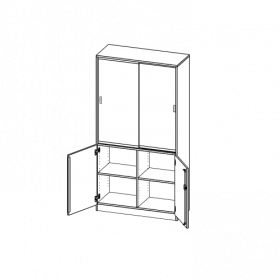 Kombischrank, 5 Ordnerhöhen, Drehtüren unten (2 OH), Glasschiebetüren oben (3 OH) - Serie evo180 B/H/T: 100x190x40 cm, alle Türen abschließbar, mit Mittelwand, mit Sockel (81 mm)-image
