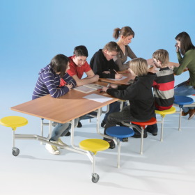 Spaceflex 2.0 Klapptisch mit integrierten Stühlen und melaminharzbeschichteter Spanplatte, rechteckig 12 Sitze, Sitzfarbe wählbar, Sitzhöhe 41 cm-image