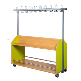 Garderobenwagen doppelseitig aus feuerhemmendem Material - Dekor Buche, mit Ablagen in 2 Etagen und Garderoben-Dreifachhaken, H/T: 160x50 cm-image