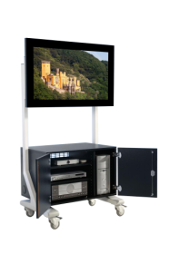 TV Wagen, TV Rack für Fernseher bis 70 Zoll mit großem Unterschrank, Holztüren ScreenCart XL, neigbare Halterung-image