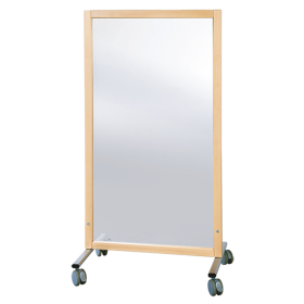 Trennwand fahrbar, mit Melamin-Fläche B/H/T: 74x137x50 cm, einseitig Spiegel, Stahlgestell mit RAL-Farbe 9006 (weißaluminium)-image