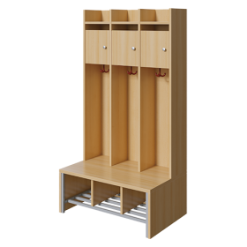 Spindgarderobe, kleine Tür Bank aus feuerhemmendem Material - Dekor Buche, Schuhrost, 3fach-Haken, H/T: 160x55 cm-image