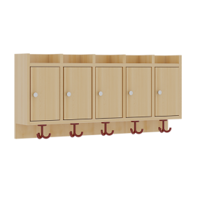 Garderobenablage mit Türen Fächer mit Türen, darunter 3fach-Haken, oben offene Unterteilungen, H/T: 46x27 cm, aus feuerhemmendem Material - Dekor Buche-image
