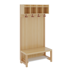 Komplettgarderobe mit einfacher Ablagereihe Stütze mit Paneelrückwand in Buche-hell, Aluminiumrost, wahlweise Facheinteilung, T: 39 cm-image