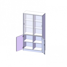 Kombischrank, 5 Ordnerhöhen, Drehtüren unten (2 OH), Glasschiebetüren oben (3 OH) - Serie evo180 B/H/T: 100x190x40 cm, alle Türen abschließbar, mit Mittelwand, mit Sockel (81 mm)-image