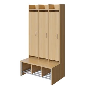 Spindgarderobe, hohe Tür Bank aus feuerhemmendem Material - Dekor Buche, mit Schuhrost, 3fach-Haken, H/T: 160x55 cm-image