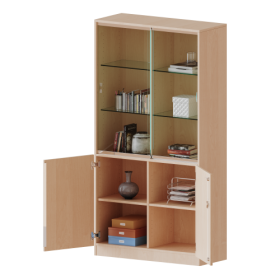 Kombischrank, 5 Ordnerhöhen, Drehtüren unten (2 OH), Glasschiebetüren oben (3 OH) - Serie evo180 Gesamthöhe 190 cm, alle Türen abschließbar, mit Mittelwand, mit Sockel (81 mm)-image