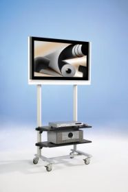TV Wagen, TV Rack für Fernseher bis 50 Zoll mit 2 Ablagen ScreenCart Serie Design 70, neigbare Halterung-image