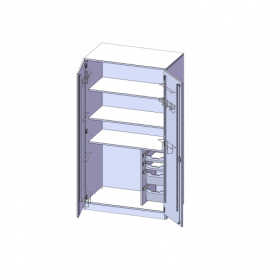 Musikschrank, 5 Ordnerhöhen - Serie evo180 B/H/T: 104,5x190x60 cm, Türen mit Instrumentenhalterungen, mit 4 ErgoTray Boxen, mit Sockel (81 mm)-image