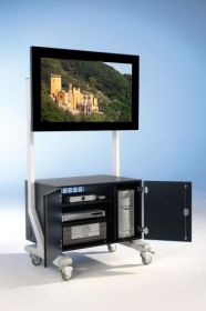 TV Wagen, TV Rack für Fernseher bis 70 Zoll mit großem Unterschrank, Glastüren ScreenCart XL, neigbare Halterung-image